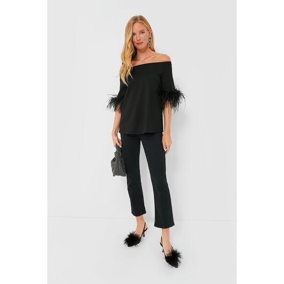 TUCKERNUCK Black Feather Miranda Off The Shoulder Blouse Size S NWT - Picture 2 of 8